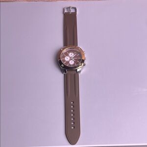 Men's Geneva Brown and Silver Chronograph Watch **READ***